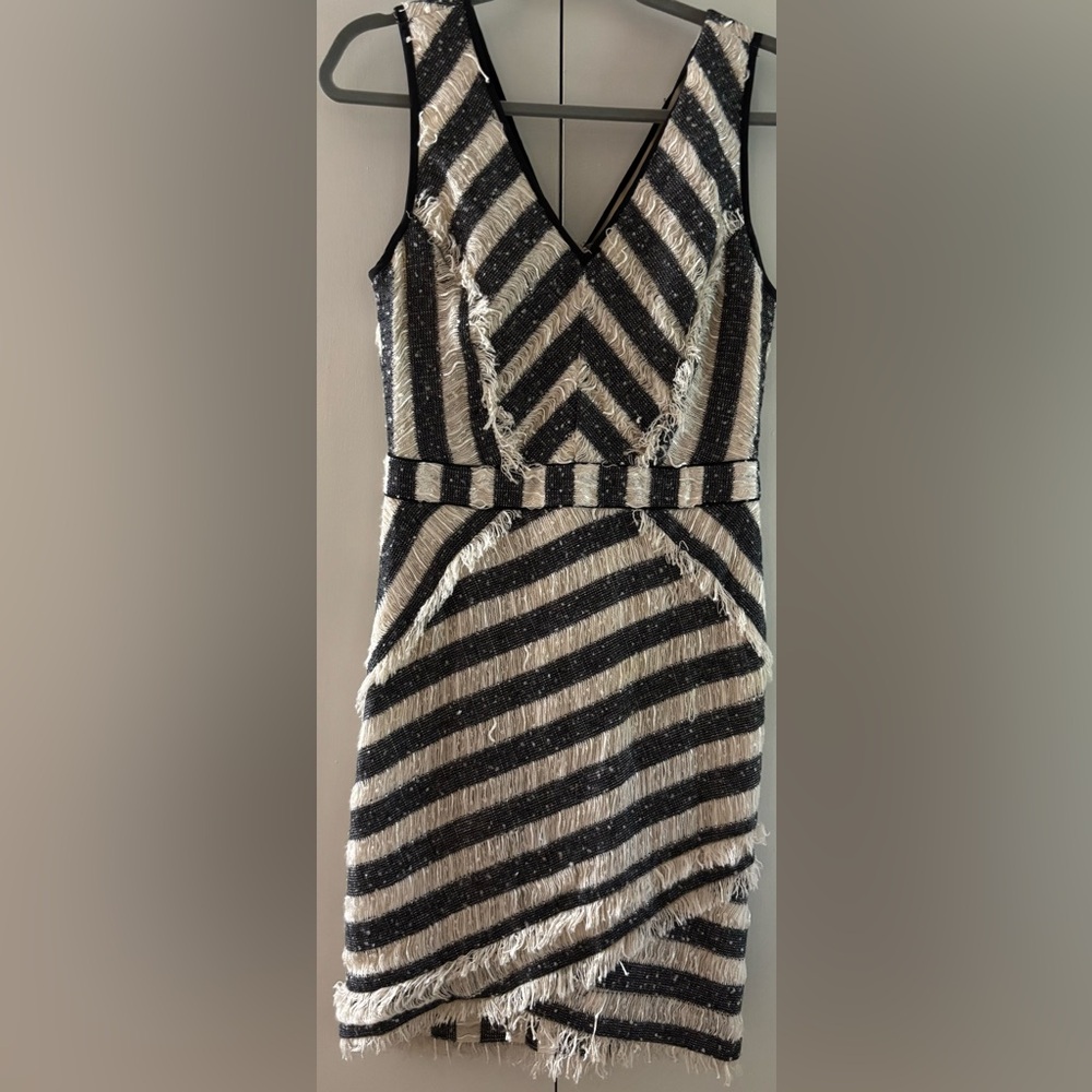 Giani Bini Elegant Black and Pearl White Striped Dress